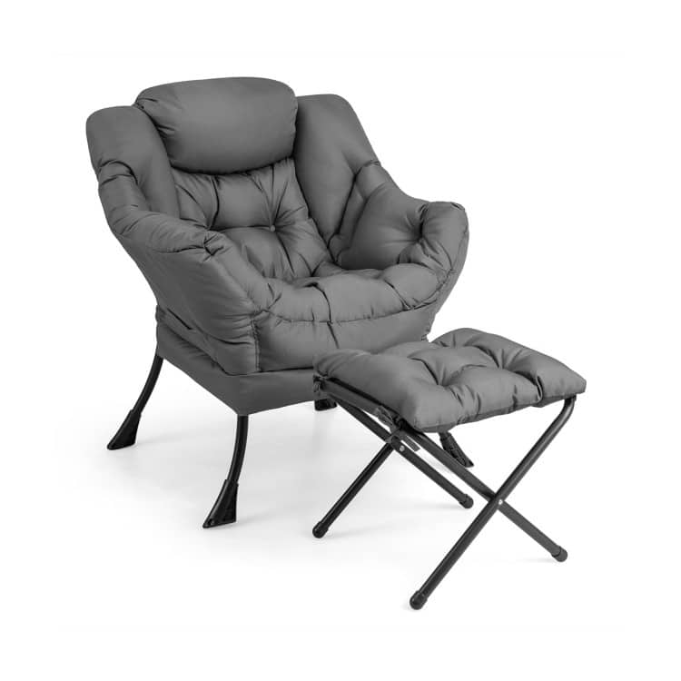 Modern Accent Sofa Chair with Folding Footrest and Side Pocket - 29.5" x 32" x 37.5"