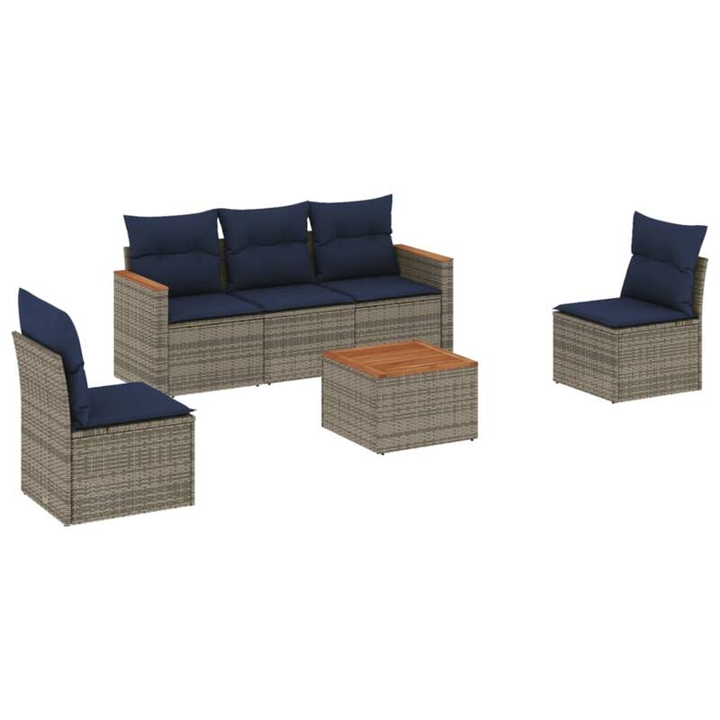 vidaXL Patio Sofa Set with Cushions Outdoor Conversation Furniture Poly Rattan - 21.7x 24.4x 27.2