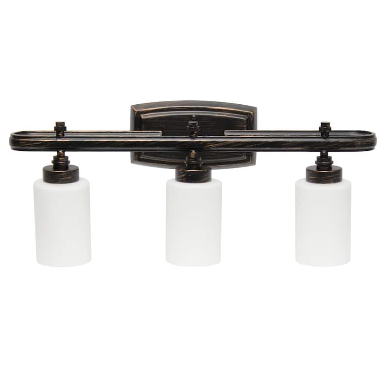 3-Light Vanity Light - Metal & White Glass Shade - Bathroom Uplight Downlight - Oil Rubbed Bronze Finish - 5.5