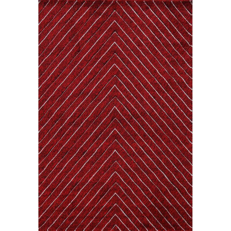 Red Chevron Style Transitional Oriental Turkish Rug Modern Carpet - 9'6" x 6'7"