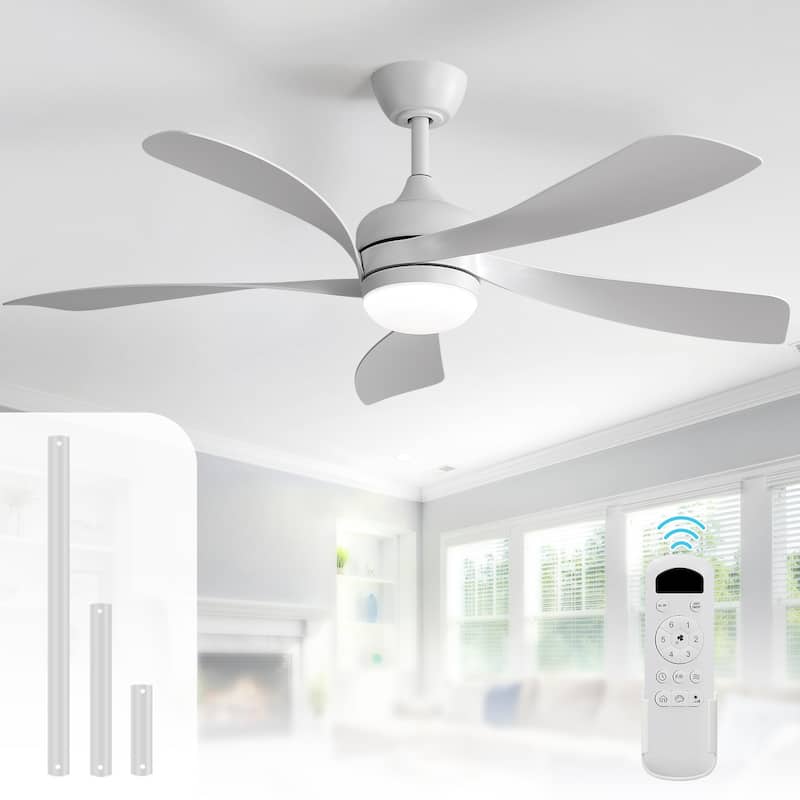 52" Indoor Noiseless Ceiling Fan with Integrated LED Light and Remote - White and White Blades