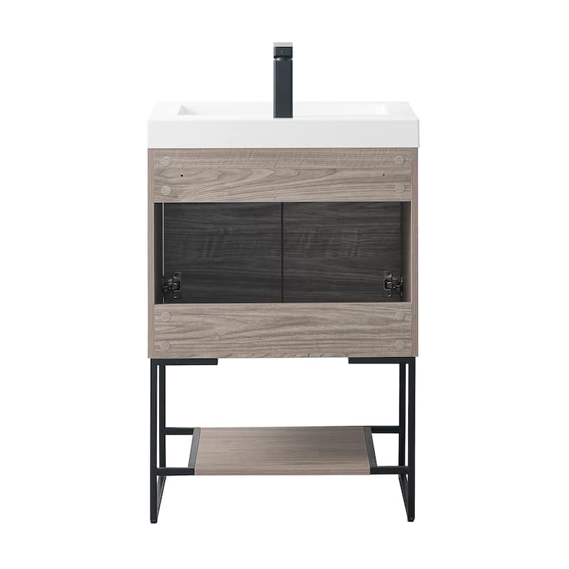 Freestanding Bathroom Vanity Set with Open Shelf & Acrylic Sink