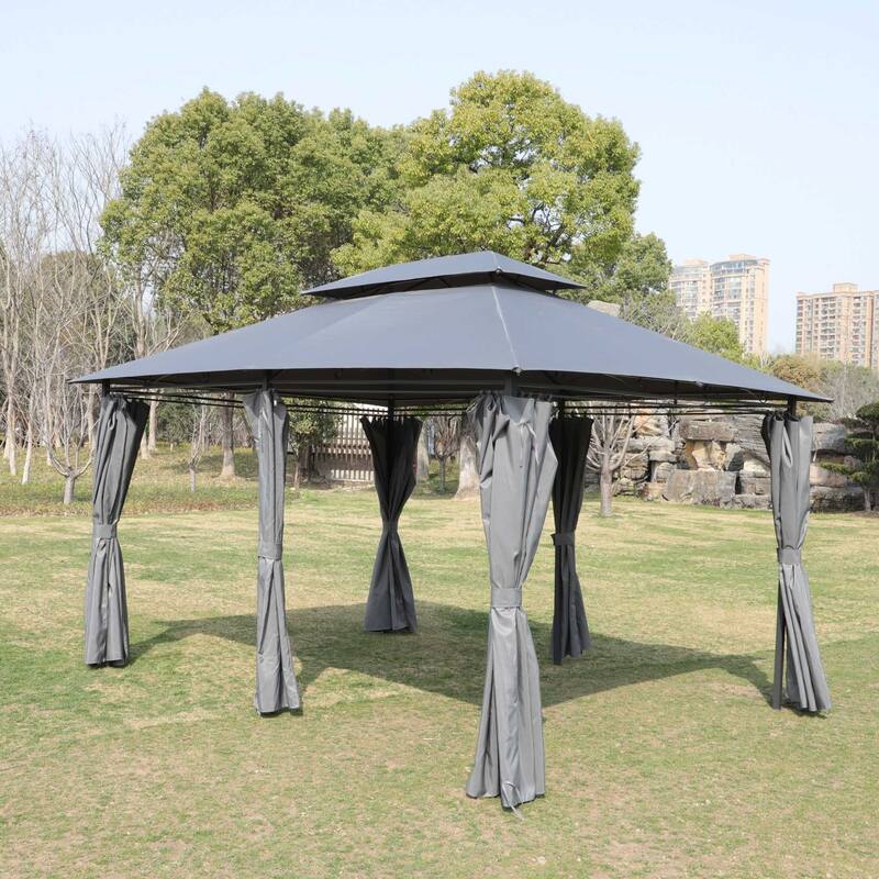 13x10 FT Outdoor Large Patio Shade Canopy with Ventilated Double Roof and Detachable Mesh Cover - Grey