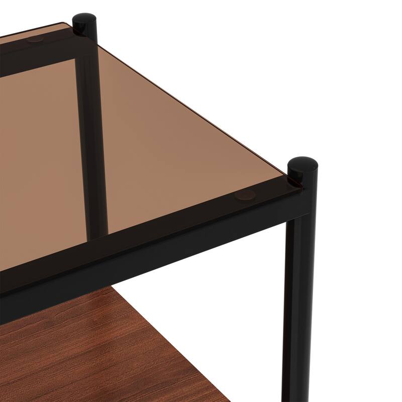 Set of 2 Rectangle End Table Tempered Glass Tabletop with MDF layer