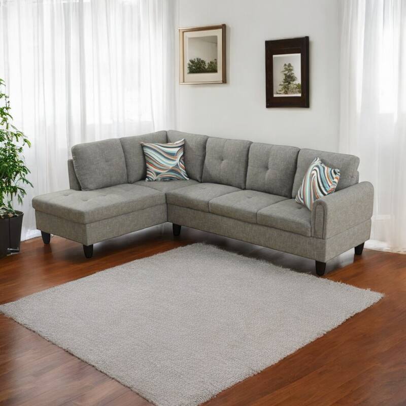 KISRAIS 97" Wide 2-Piece Flannel Sectional Sofa for Small Spaces - Taupe Linen - Left Facing