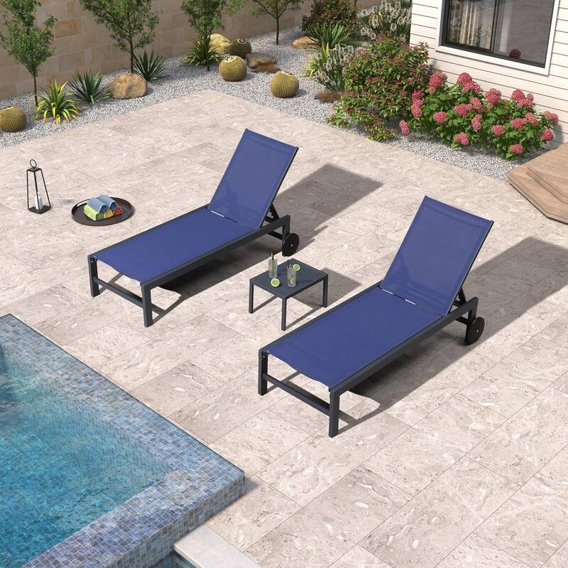 PURPLE LEAF Adjustable Patio Chaise Lounge Set 2 Pieces Lounge Chairs with Wheels and Side Table