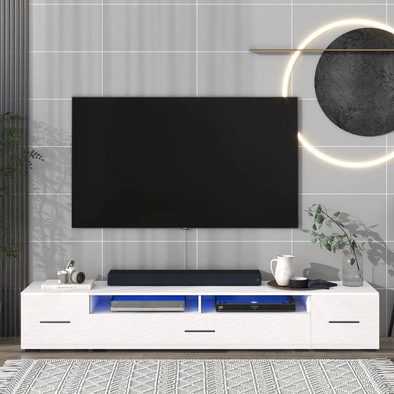TV Stand with ColorChanging LED Lights Modern High Gloss