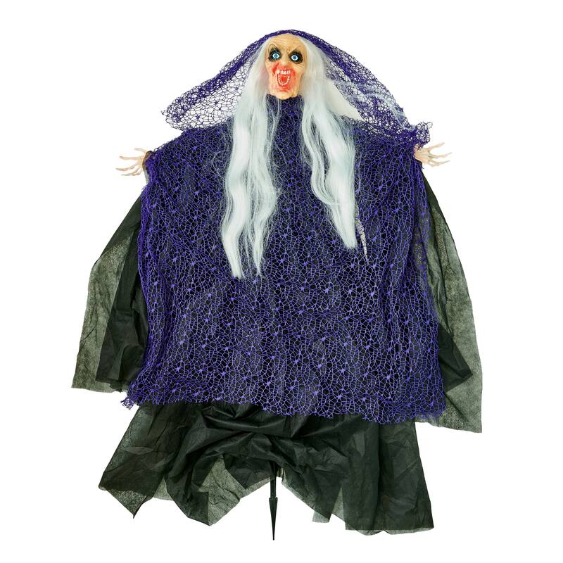 47" Halloween Light Up Eyes Witch on Stake with Purple Fish Net