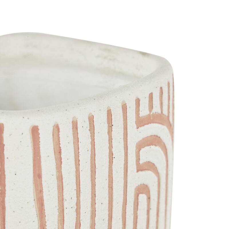 Black, Green or Pink Ceramic Arched Patterned Geometric Indoor Outdoor Planter with Attached Saucer (Set of 3)