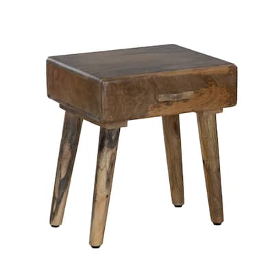 Rustic Mango Wood Side Table with Drawer - Natural Finish Accent Table - Fully Assembled, 18.5" H