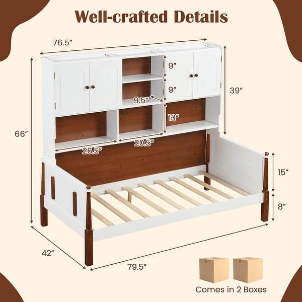 Gymax Twin Daybed w/ Bookcase Wooden Platform Bed w/ Shelves &