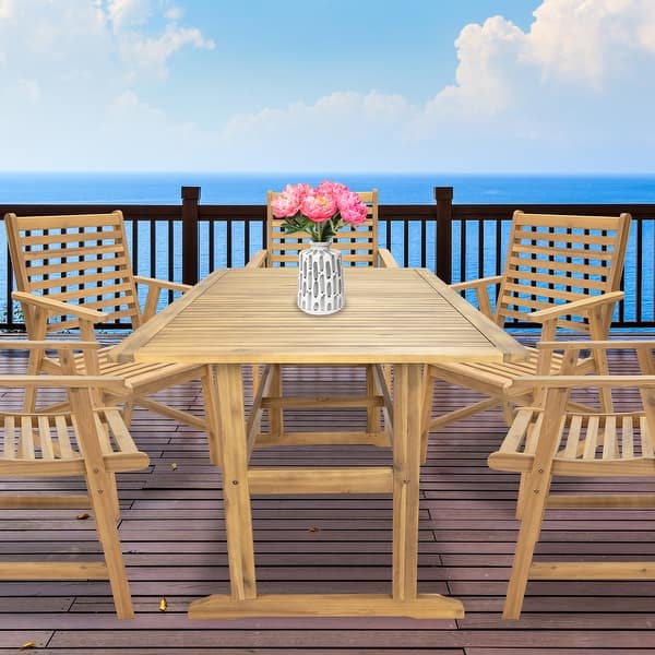 slide 2 of 8, Sunnydaze 57" Hatteras Acacia Wood Outdoor Dining Table with Umbrella Hole