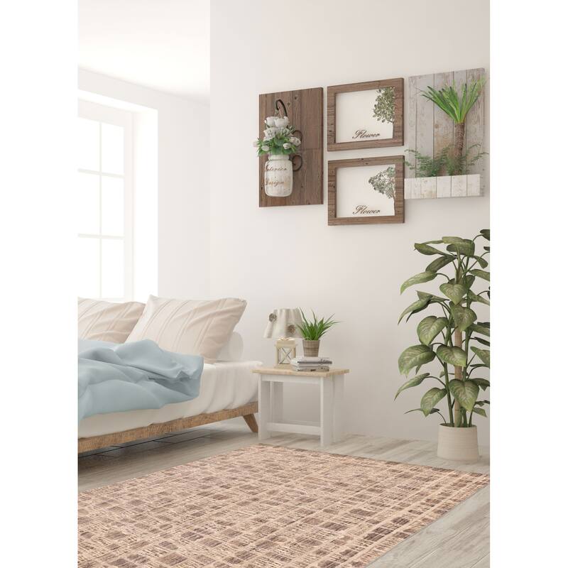 ECARPETGALLERY Hand Loomed Elysian Taupe Wool Rug - 5'4 x 7'8