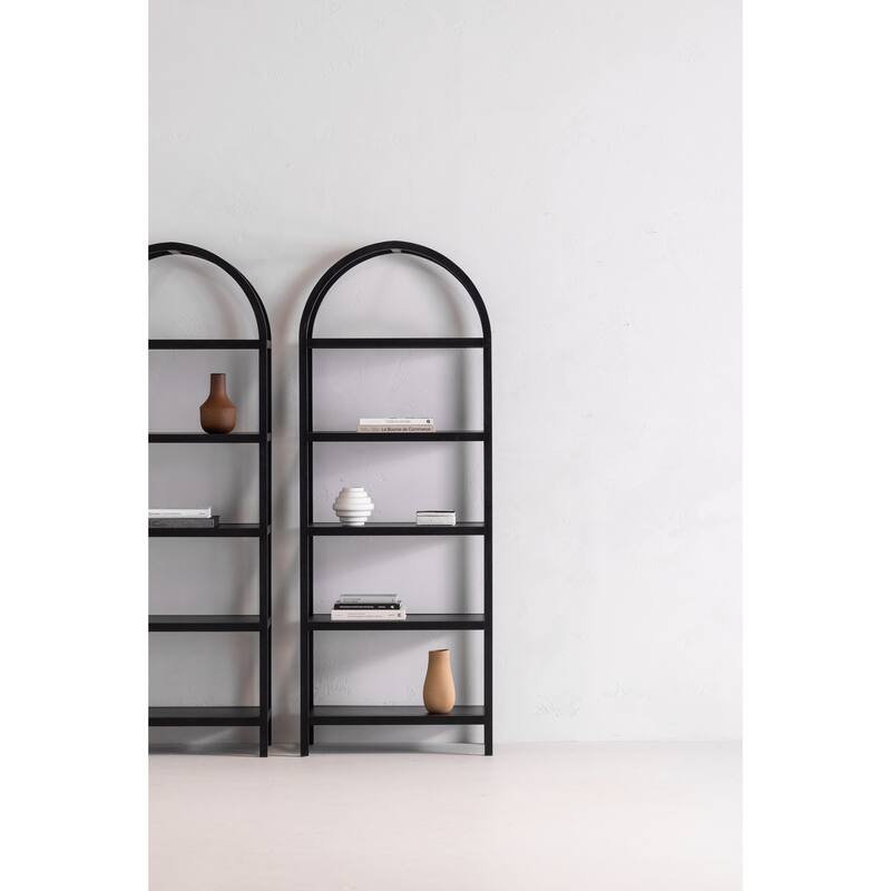 NADAAL STUDIOS Thalassa Bookshelf, Solid White Oak Frame with Oak Veneer Shelves and Arched Design, Black