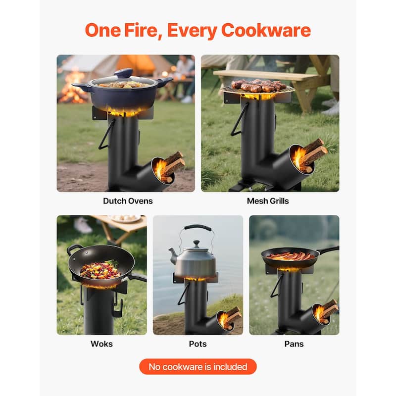 Camping Rocket Stove for Wood, Twigs, or Sticks, Outdoor Use