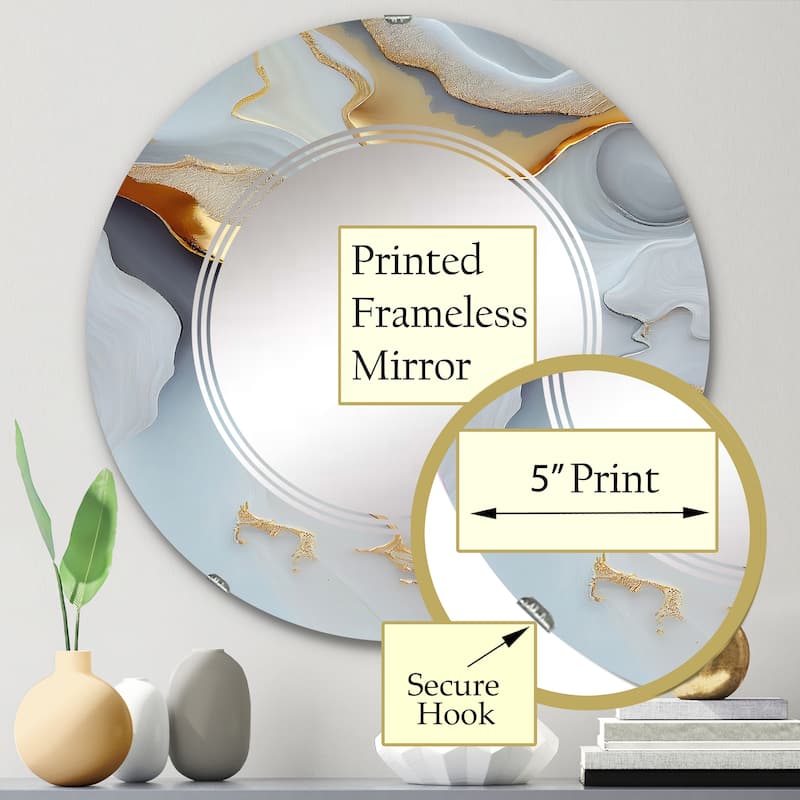 Designart 'White And Gold Marble Abstract IV' Printed Modern Transitional Wall Mirror