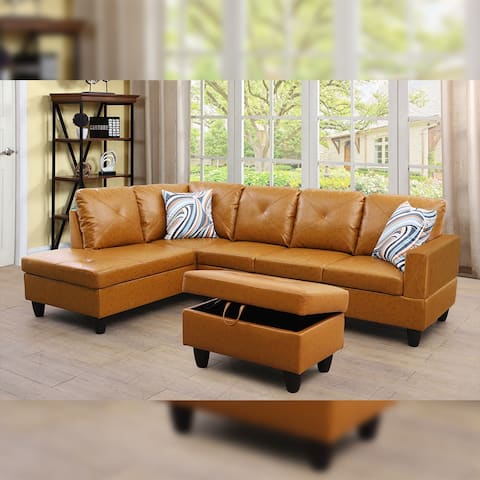 StarHome Living Faux Leather Sectional Sofa Set