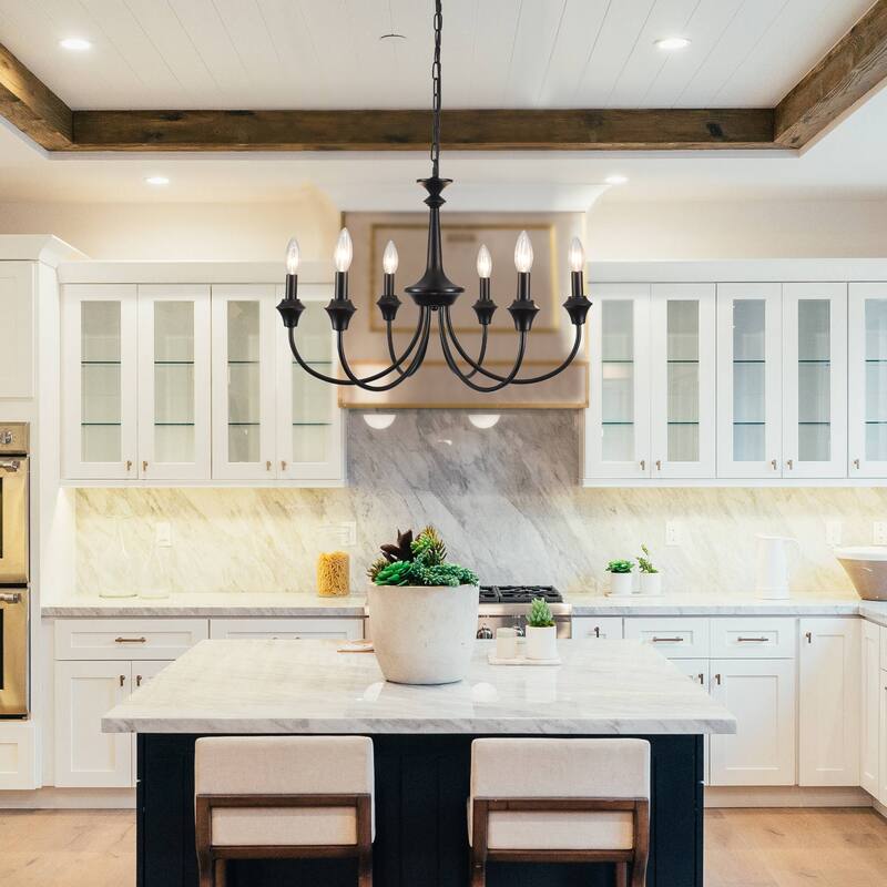 6-Light Modern Chandelier , Farmhouse Candle Chandelier for Dining Room Living Room Bedroom Kitchen - W24.4"x H15.55"