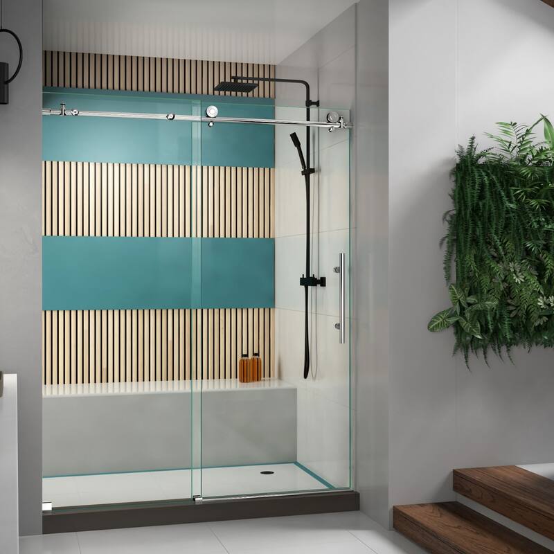 DreamLine Enigma-X 56-60 in. W x 76 in. H Fully Frameless Sliding Shower Door - 56" - 60" W - Polished Stainless Finish