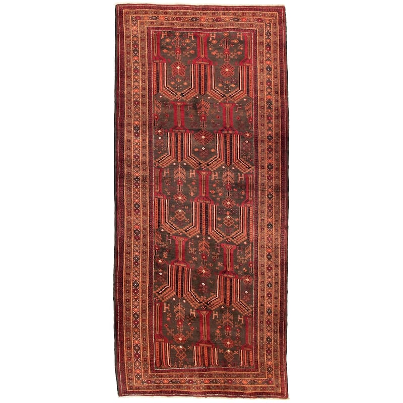 Hand-knotted Authentic Turkish Grey, Red Wool Rug - 4'2" x 9'8" Runner/4'2 x 9'8