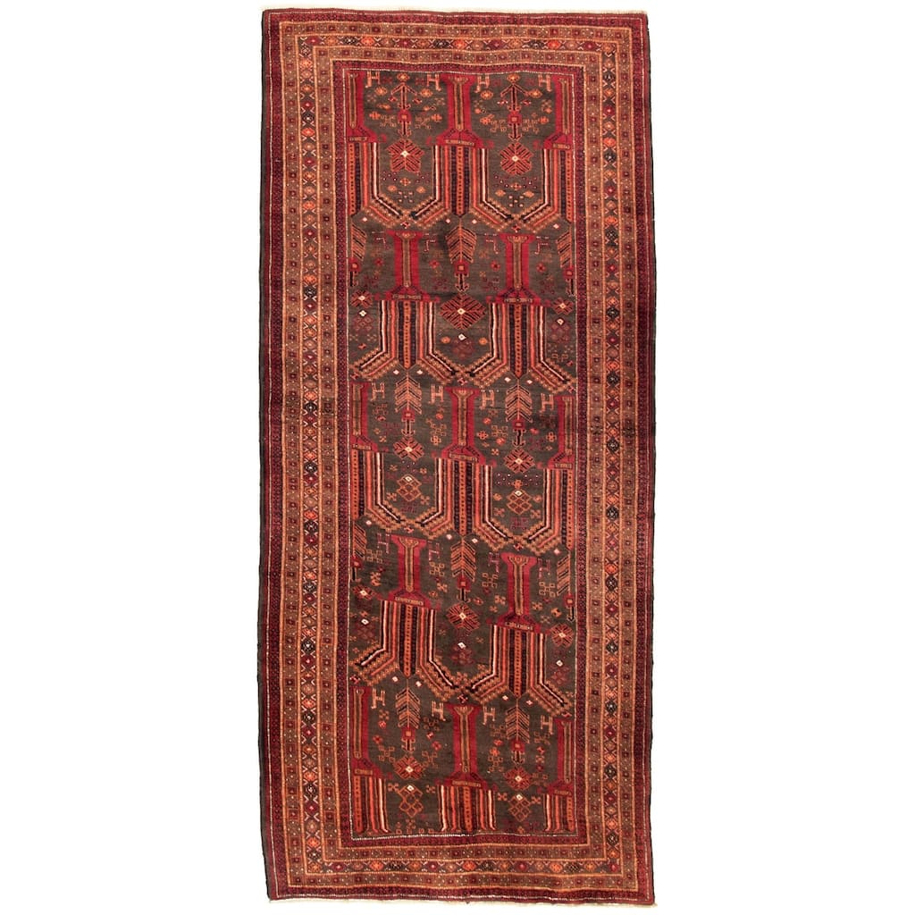 Hand-knotted Authentic Turkish Grey, Red Wool Rug - 4'2" x 9'8" Runner/4'2 x 9'8