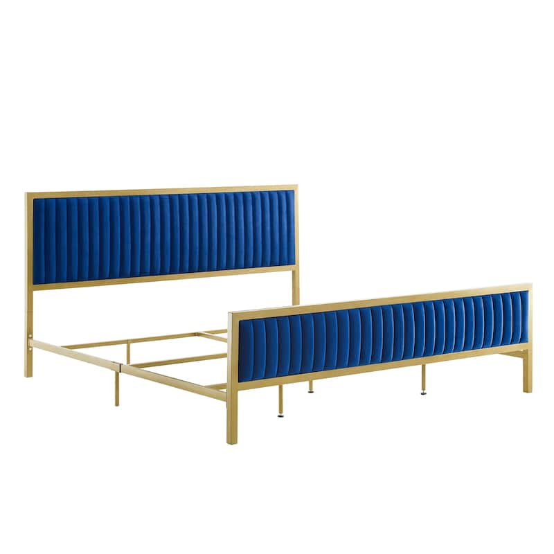 Corvus Velvet Platform Bed - Blue - Queen
