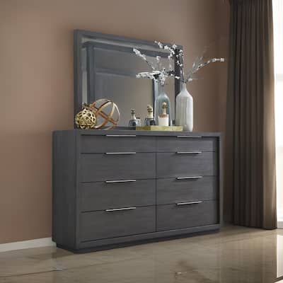 Jose 48 Inch Dresser Mirror with Acacia Wood Frame, Weathered Dark Gray