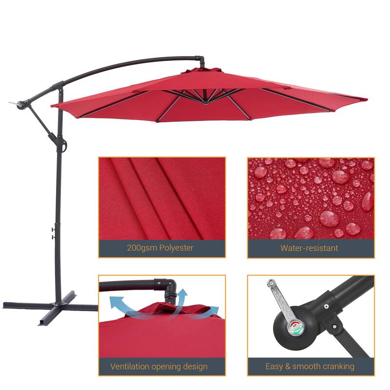 BONOSUKI 10ft Patio Offset Umbrella,w/Crossed Base Cantilever Umbrella