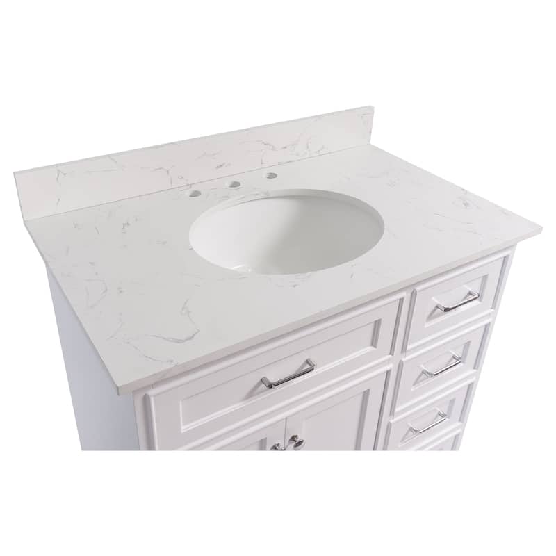 KitchenBathCollection Aria 36" Bathroom Vanity with Engineered Marble Top