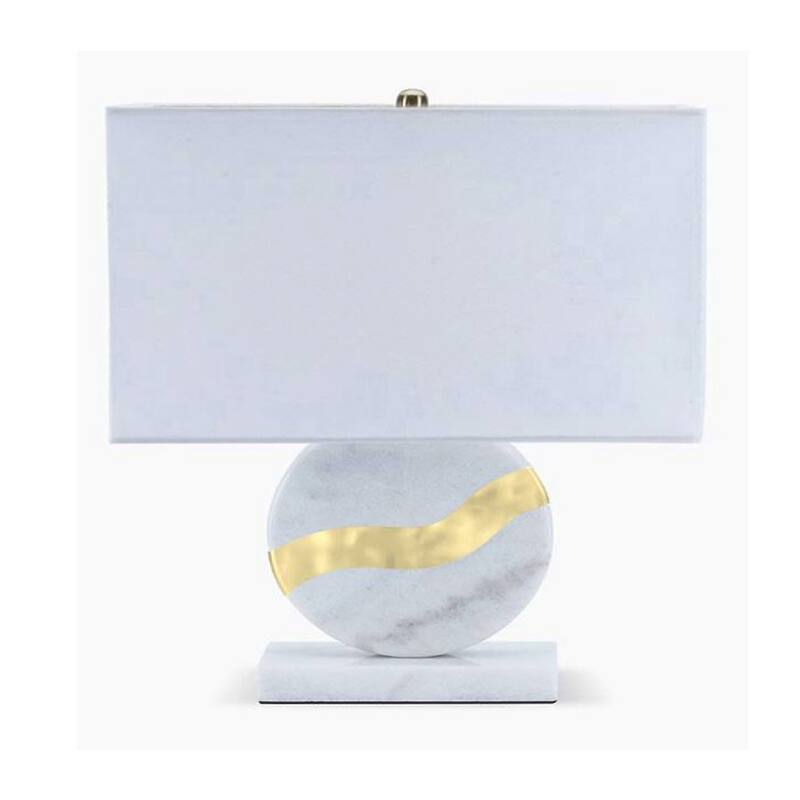 A&B Home Table Lamp with Rectangular Shade & Round Marble Base - Gold/White