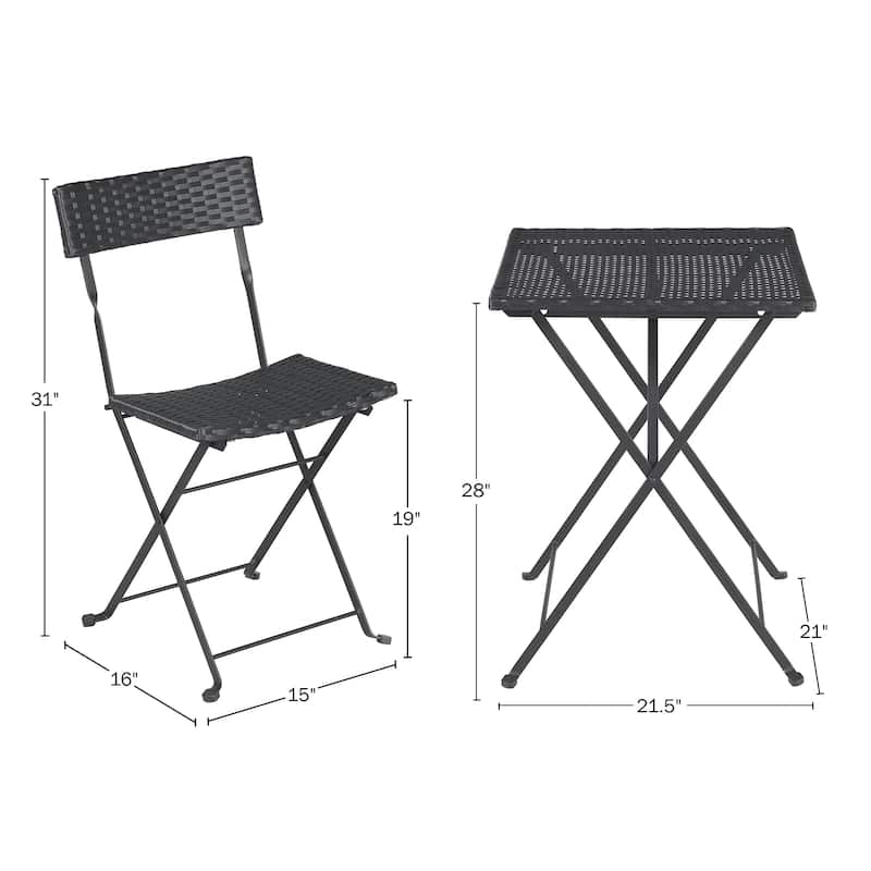 Lavish Home 3-Piece Folding Patio Bistro Set Rattan and Steel, Black