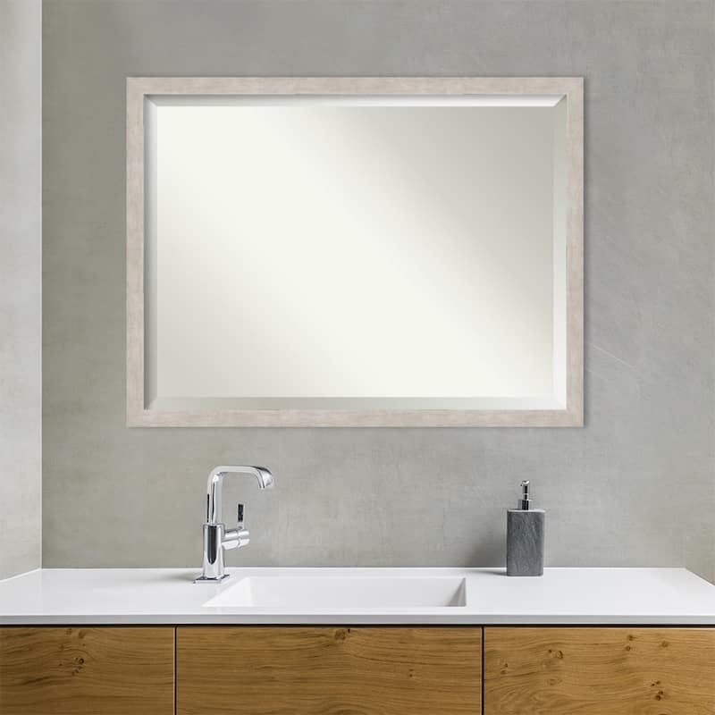 Beveled Wood Bathroom Wall Mirror - Marred Pewter Frame