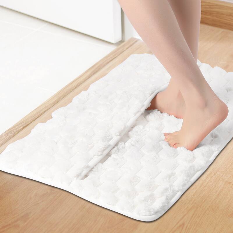 Fluffy Shag Bathroom Mat Soft Absorbent Non-Slip Backing Quick Dry Bath Rugs Home Gifts - White - 20" x 32"