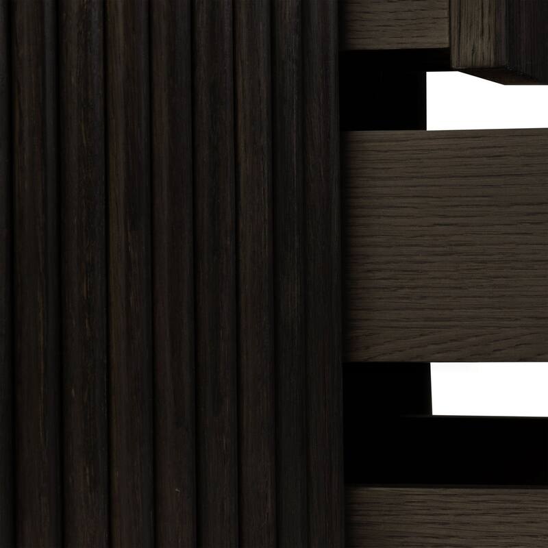 Poly & Bark Noir 3 Drawer Wood Nightstand with Ribbed Design