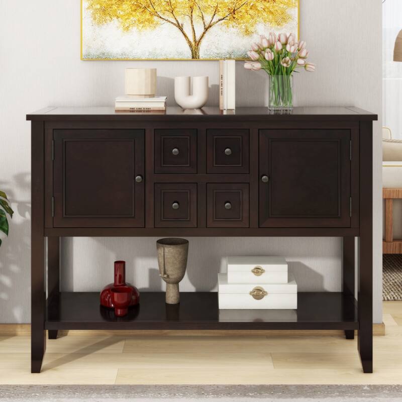 Cambridge Series Ample Storage Vintage Console Table with Four Small Drawers and Bottom Shelf