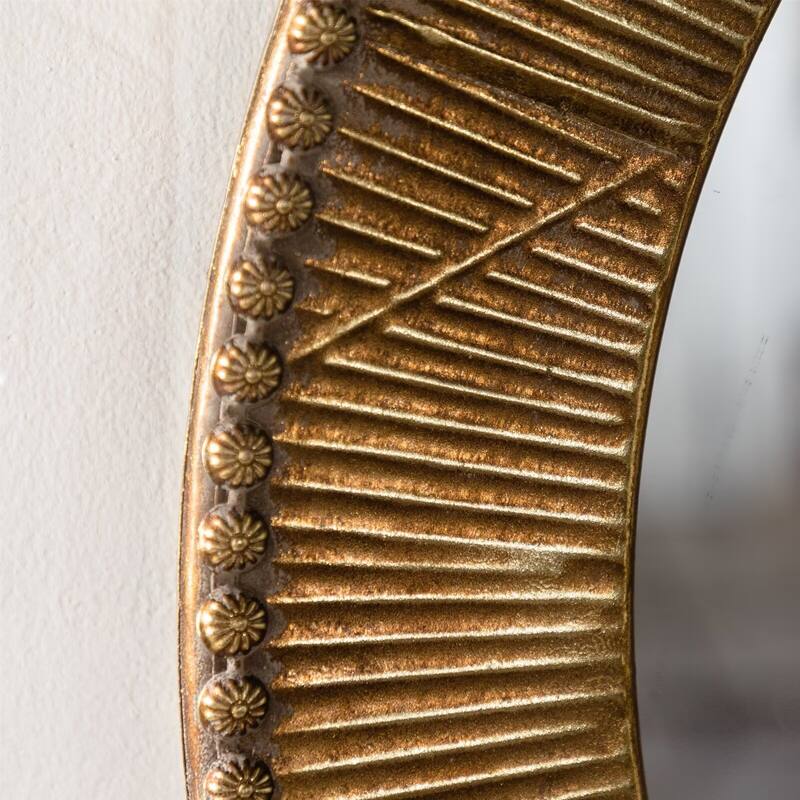 31.3" Gold Textured Round Wall Mirror Iron Frame & MDF Back Decorative Mirror