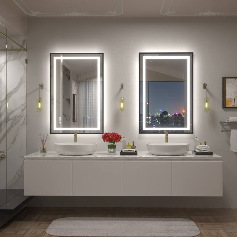 Black Metal Framed LED Front Light and Backlit Anti-Fog Wall Bathroom/ Vanity Mirror