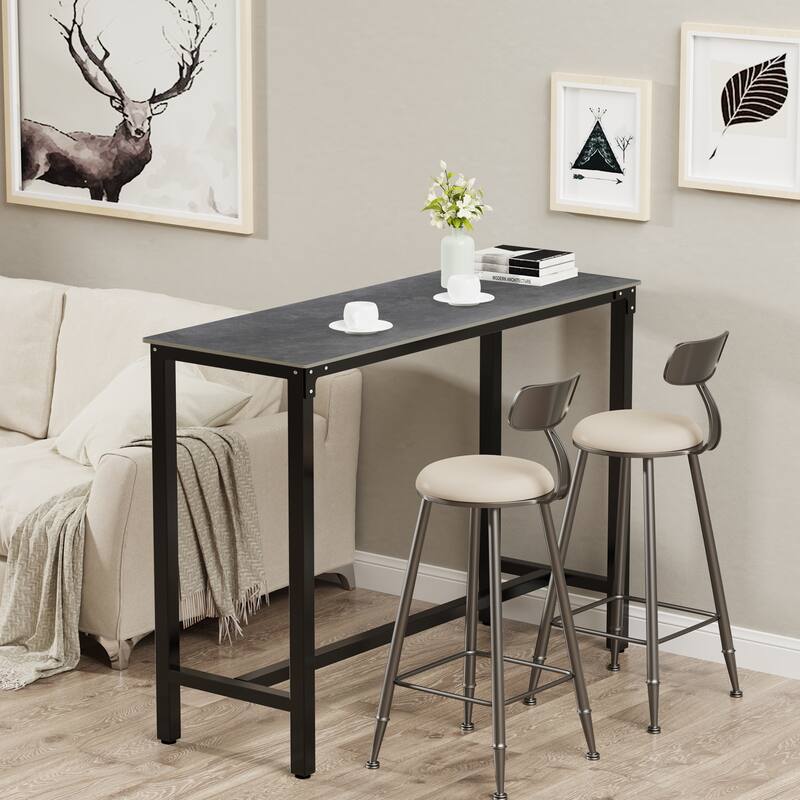 Counter-height Pub Bar Table Sintered Stone Tabletop - 47"W x 16"D x 42"H - Grey