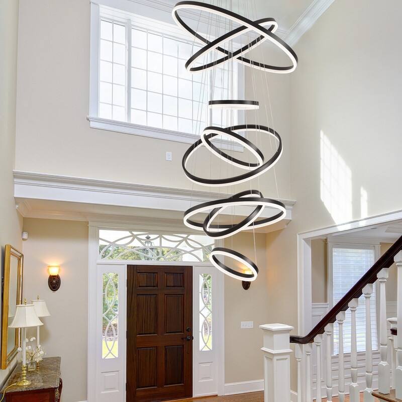 Modern 8 Ring LED Chandelier Dimmable High Ceiling Chandelier