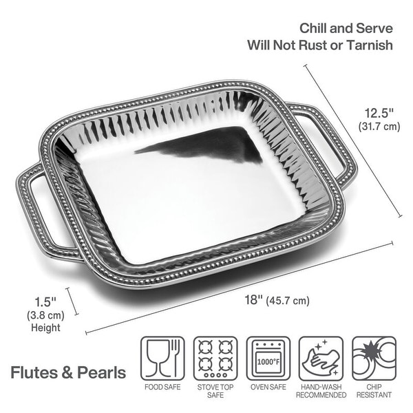 Wilton Armetale Flutes Pearls Rectangular Tray with Handle - Bed