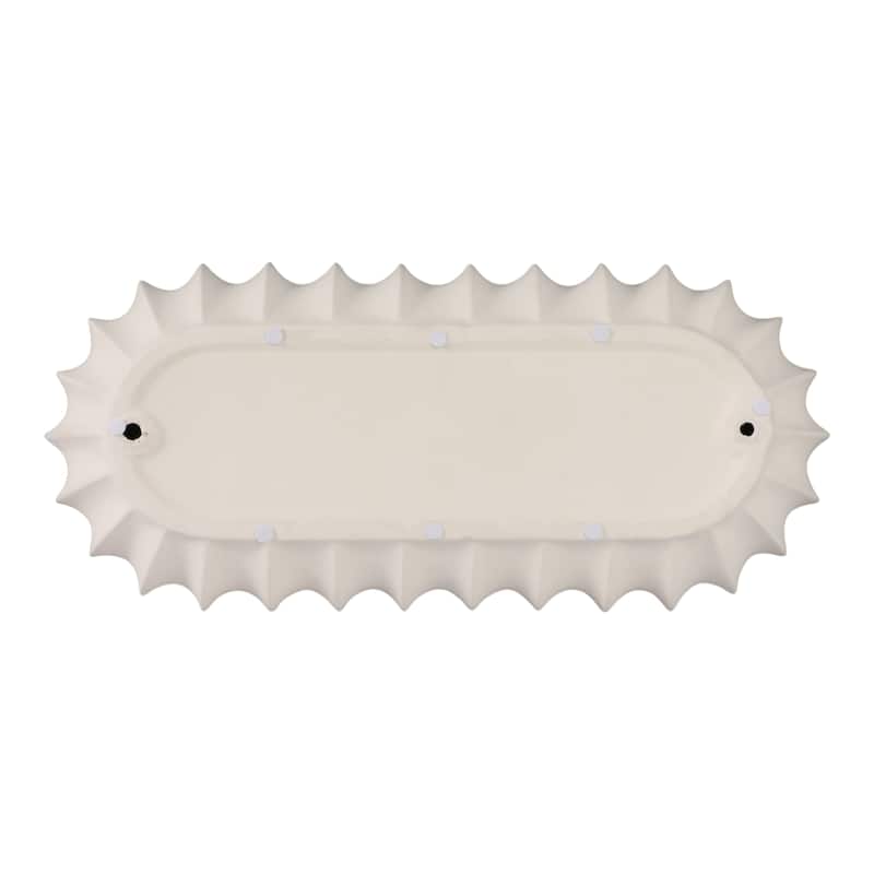 Ceramic Decorative Tray Sculpted Edge Design Modern Decor - 3" Ivory - 18" x 8" x 3"