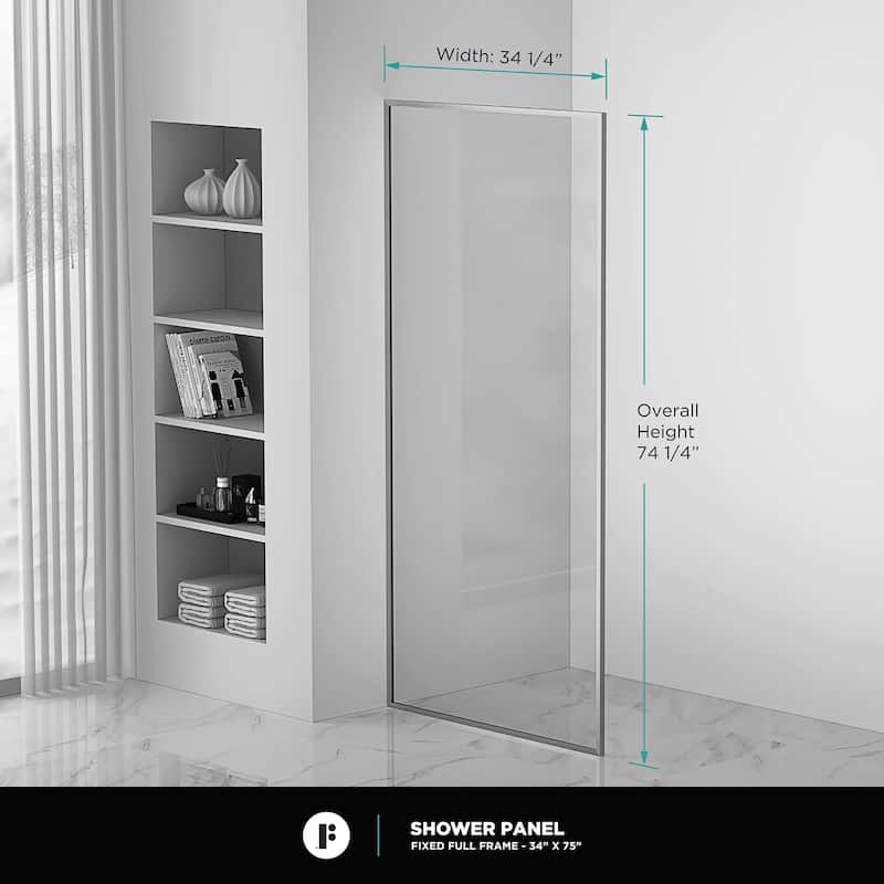 Fine Fixtures Single Fixed Clear Tempered Glass Shower Panel