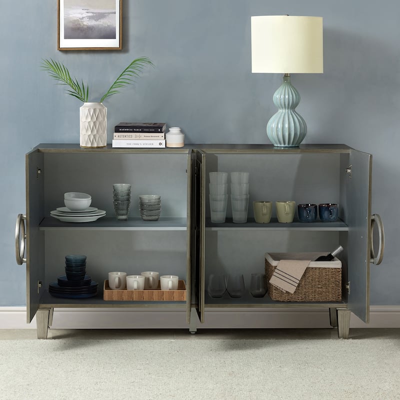 Connie 58" Contemporary Sideboard Buffet with Round Solid Wood Door Handles by HULALA HOME