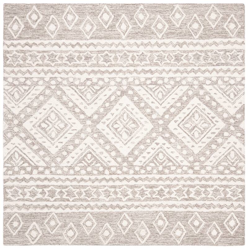 SAFAVIEH Handmade Micro-Loop Kobie Wool Rug - 5' Square - Dark Grey/Ivory