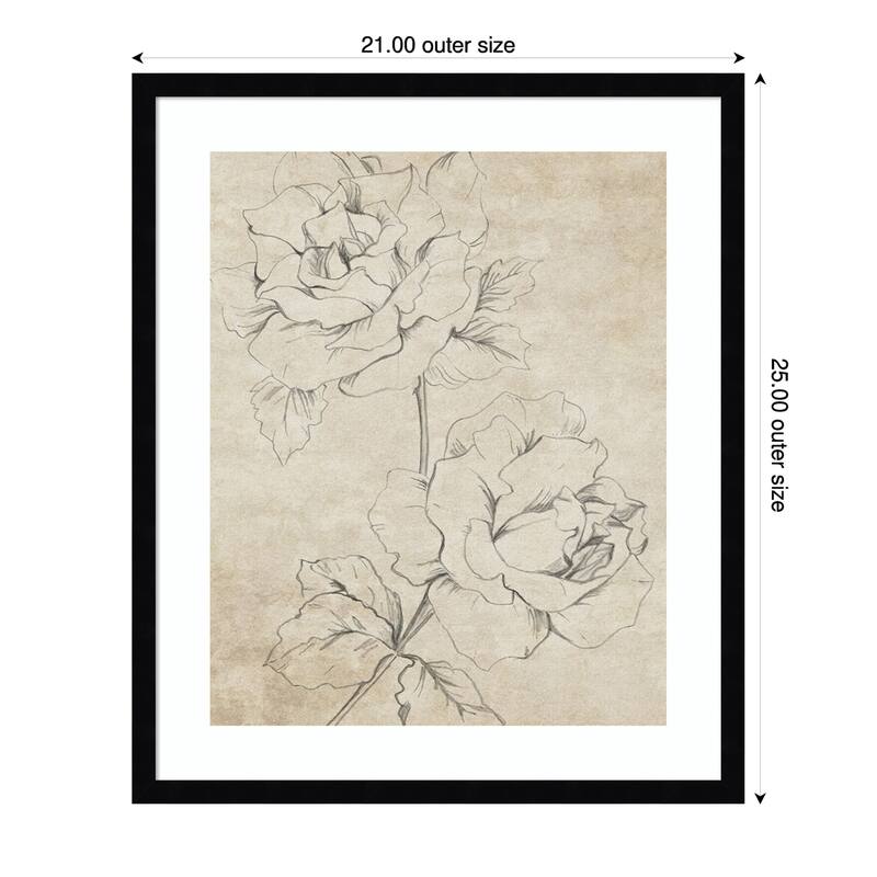 Rose Sketch Sepia by Patricia Pinto Wood Framed Wall Art Print - 21 x 25 in - Black