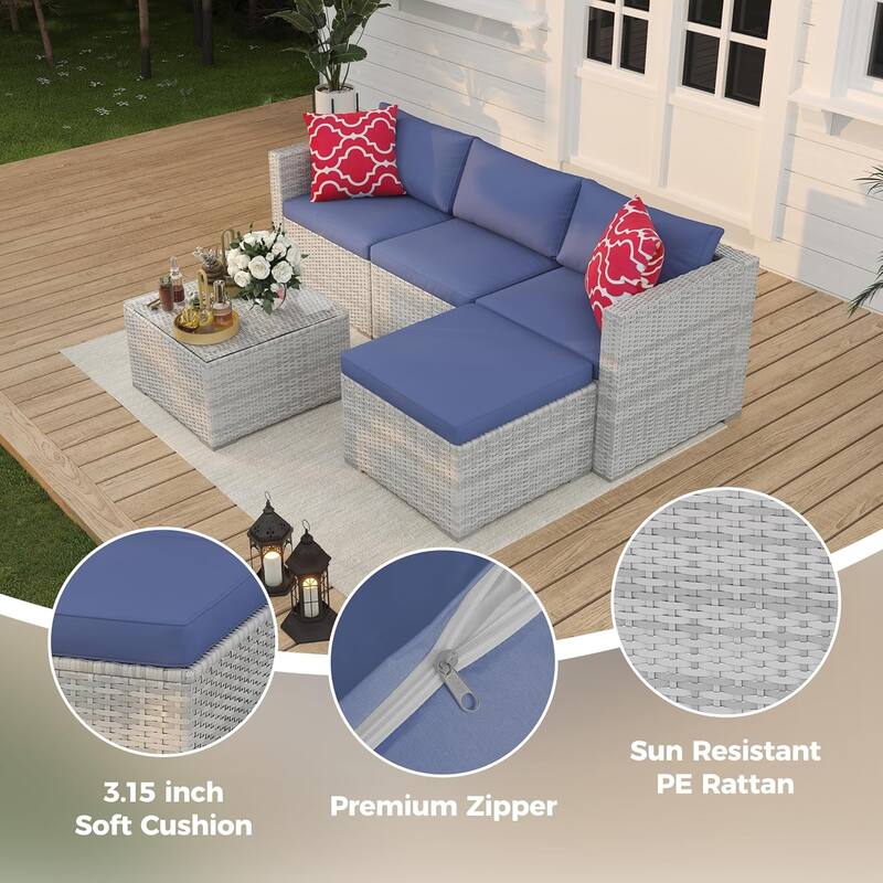 5 Pieces Outdoor Furniture with Soft Detachable