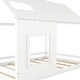 preview thumbnail 7 of 7, White Modern Pine Wood House Bed with Roof and Window, Sturdy Construction