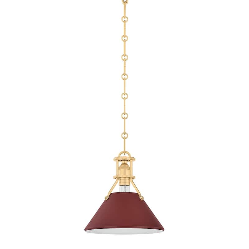 Hudson Valley Lighting Painted No.2 10" Wide Mini Pendant - Aged Brass / Soft Crimson