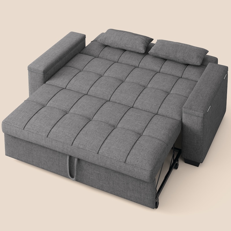 3 in 1 Convertible Sofa Bed Futon Couches with Reclining Backrest, Loveseat Sleeper Sofabed with Pull Out Couch