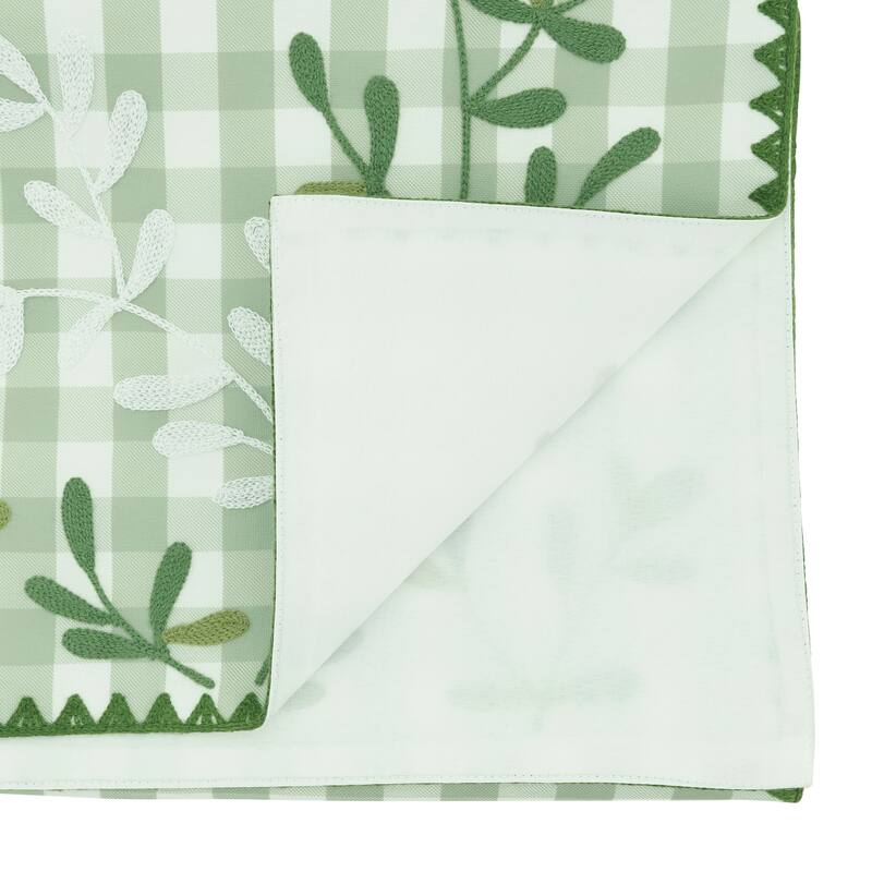 Embroidered Gingham Table Runner - Non-Reversible Decorative Table Runner for Dining Table, 16"x70"
